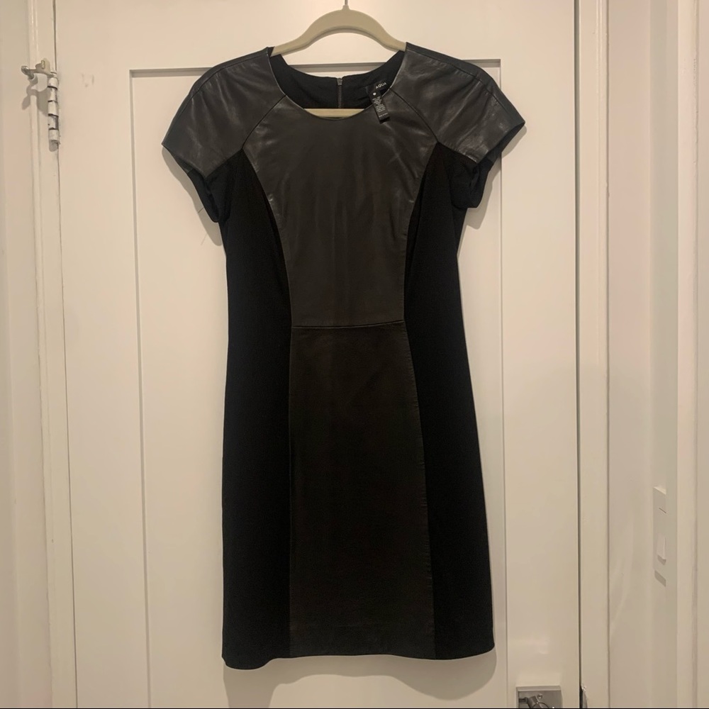 Aqua faux leather stretch dress